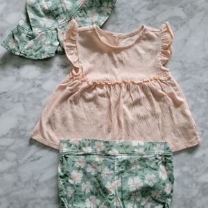 Peachy Pink and Green Floral Toddler Matching Set